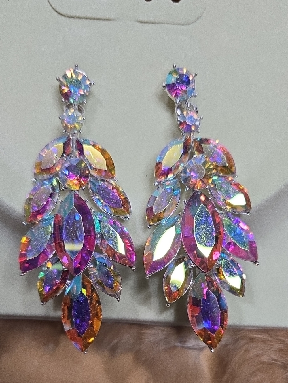 Crystal Chandelier Drop AB Earrings - Iridescent Multi-Color NWOT